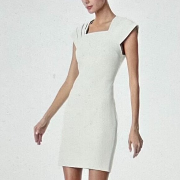 Alice and Olivia Womens Kiro Ivory Pleated Square Neck Sheath Dress 14 - Picture 2 of 10